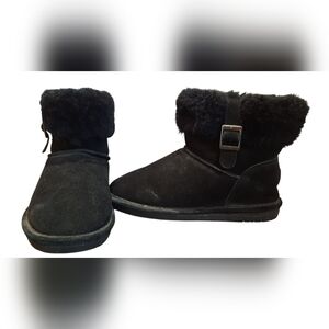 BearPaw Abby Boots Womans 10 Black with Silver Buckle Suede Wool Outdoor Winter
